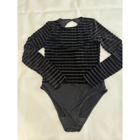 Desigual Velvet NWT Sz L Bodysuit Medium Striped Tulle Slim Stretch Back Keyhole - Picture 4 of 7